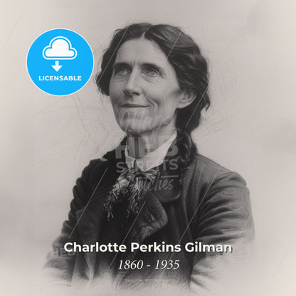 Charlotte Perkins Gilman, 1860 - 1935, American writer and educator - A Woman With Braided Hair And A Spider Web Print Template