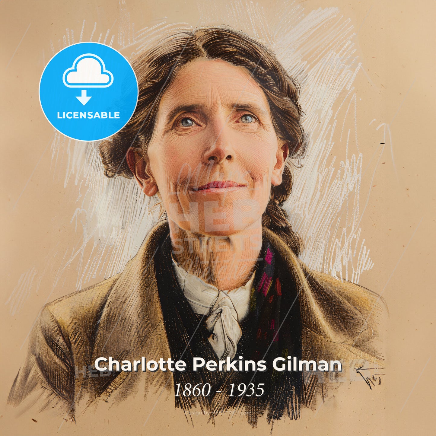 Charlotte Perkins Gilman, 1860 - 1935, American writer and educator - A Woman Looking Up With A Smile Print Template