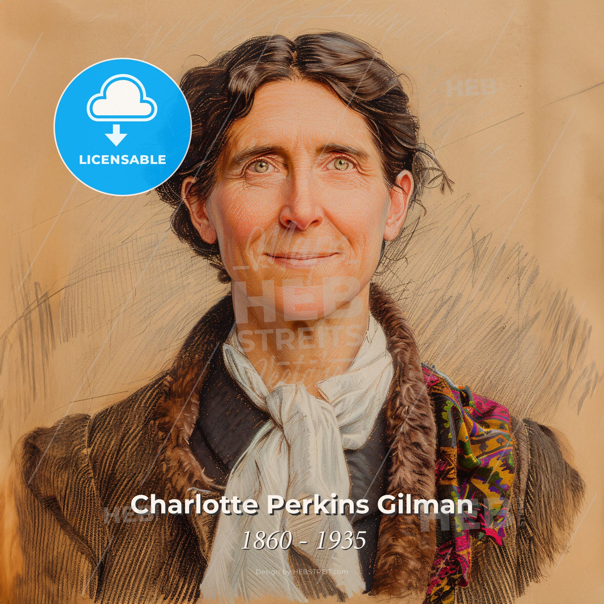 Charlotte Perkins Gilman, 1860 - 1935, American writer and educator - A Woman With A Scarf And A White Scarf Print Template