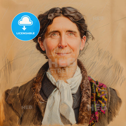 Charlotte Perkins Gilman, 1860 - 1935, American writer and educator - A Woman With A Scarf And A White Scarf