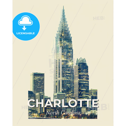 Charlotte City Skyline Double Exposure Masterpiece - A tall building with a pointy top - Square format print template