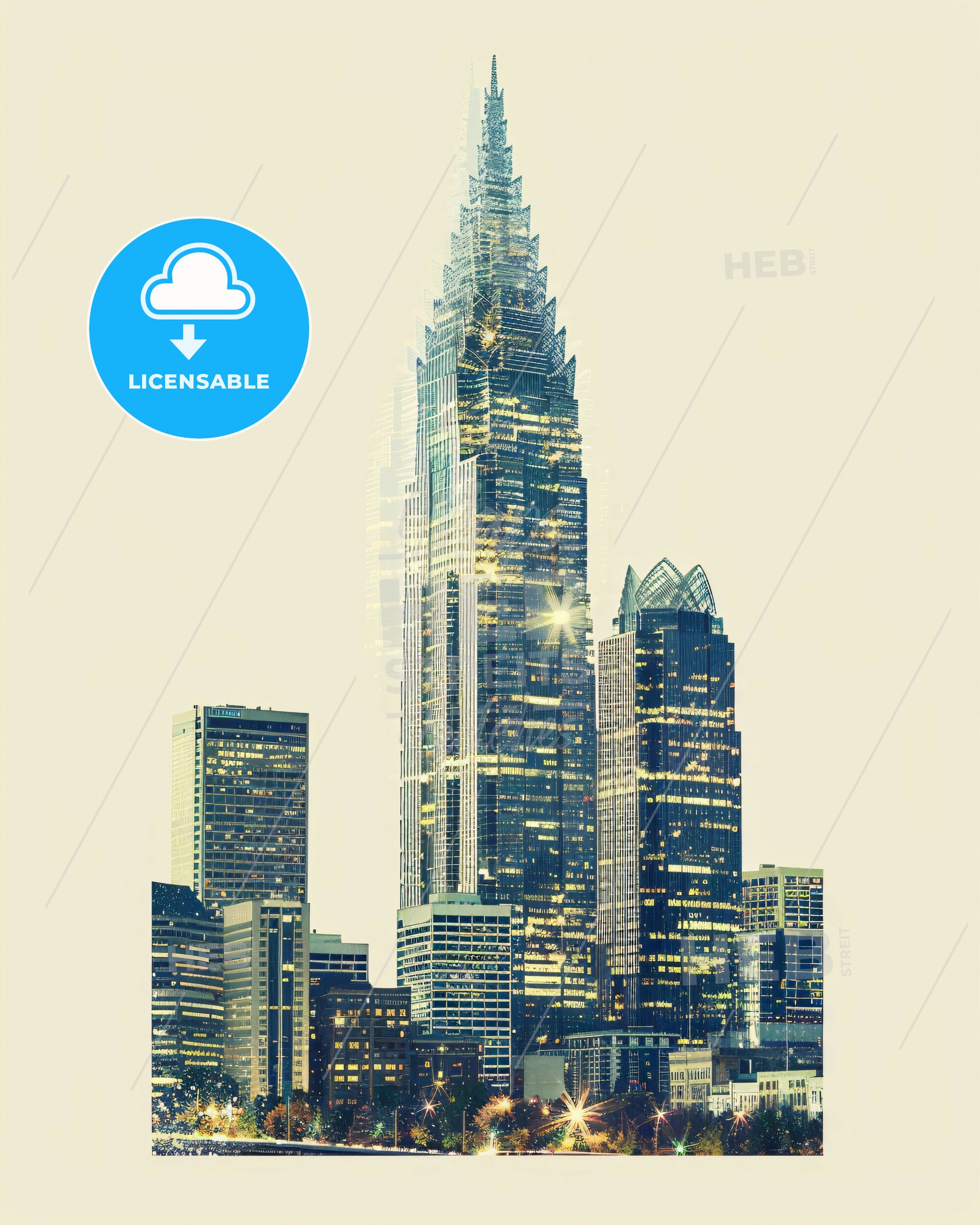 Charlotte City Skyline Double Exposure Masterpiece - A tall building with a pointy top