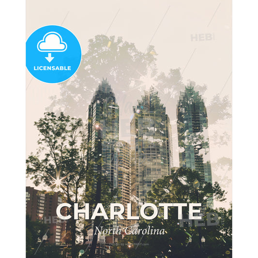 Charlotte Cityscape Skyline Art Poster - A city skyline with trees - Square format print template