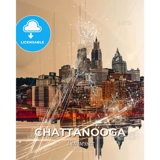 Chattanooga City Skyline Abstract Art Poster - A city skyline with many buildings and a river - Square format print template