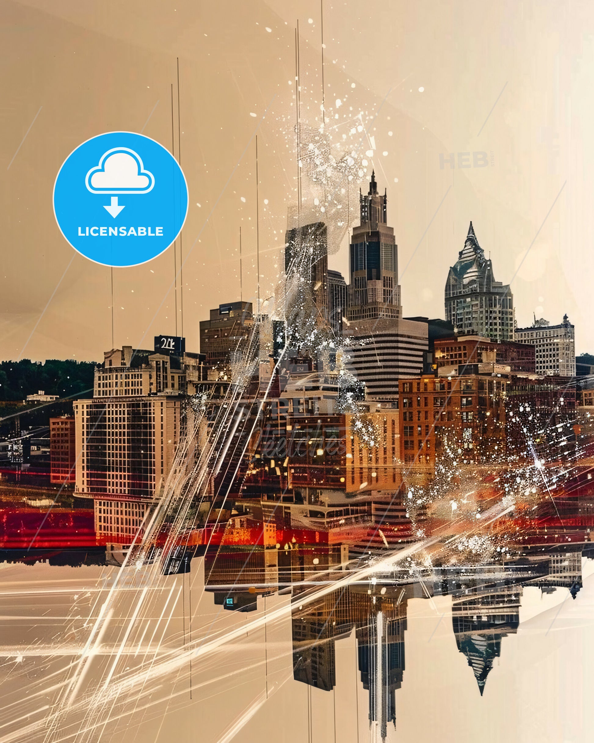 Chattanooga City Skyline Abstract Art Poster - A city skyline with many buildings and a river