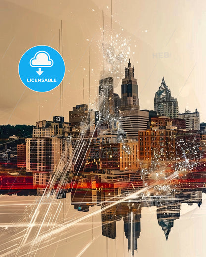 Chattanooga City Skyline Abstract Art Poster - A city skyline with many buildings and a river