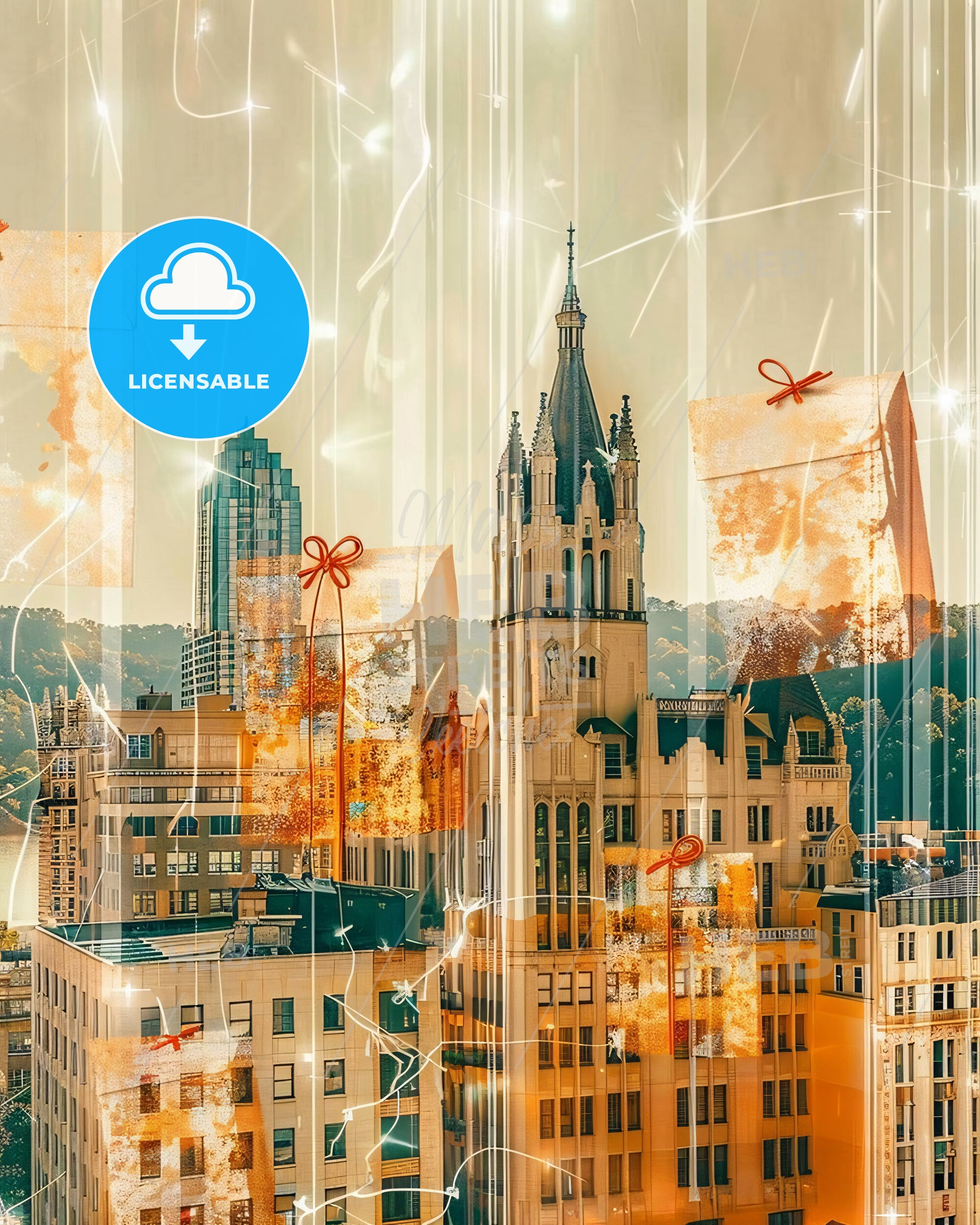 Chattanooga City Symphony - Beige Sparkle Poster - A city with presents and lights