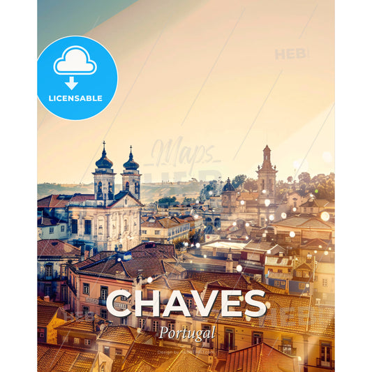 Chaves Portugal Skyline Composite Art Poster - A city with many buildings - Square format print template