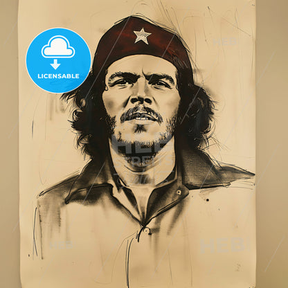 Che Guevara, 1928 - 1967, Argentine Marxist revolutionary - A Drawing Of A Man With A Red Hat