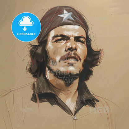 Che Guevara, 1928 - 1967, Argentine Marxist revolutionary - A Drawing Of A Man With A Hat