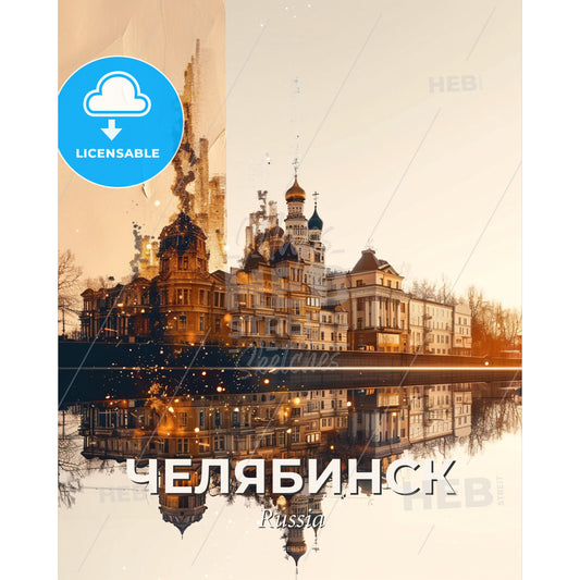 Chelyabinsk Skyline Art: Bright and Sparkly - A building with a reflection of a building - Square format print template