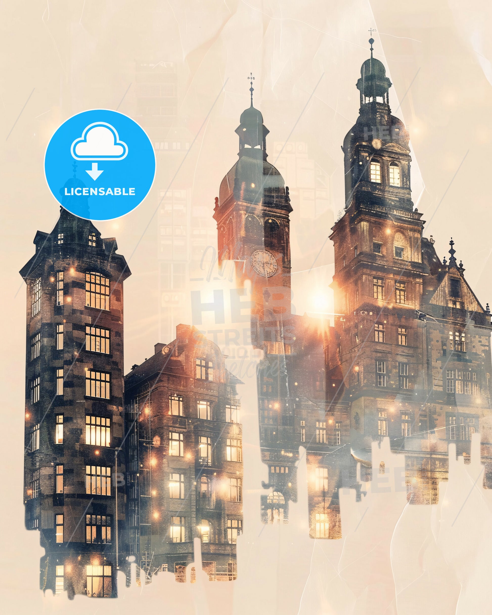 Chemnitz Cityscape Composite Art Poster - A building with a clock tower