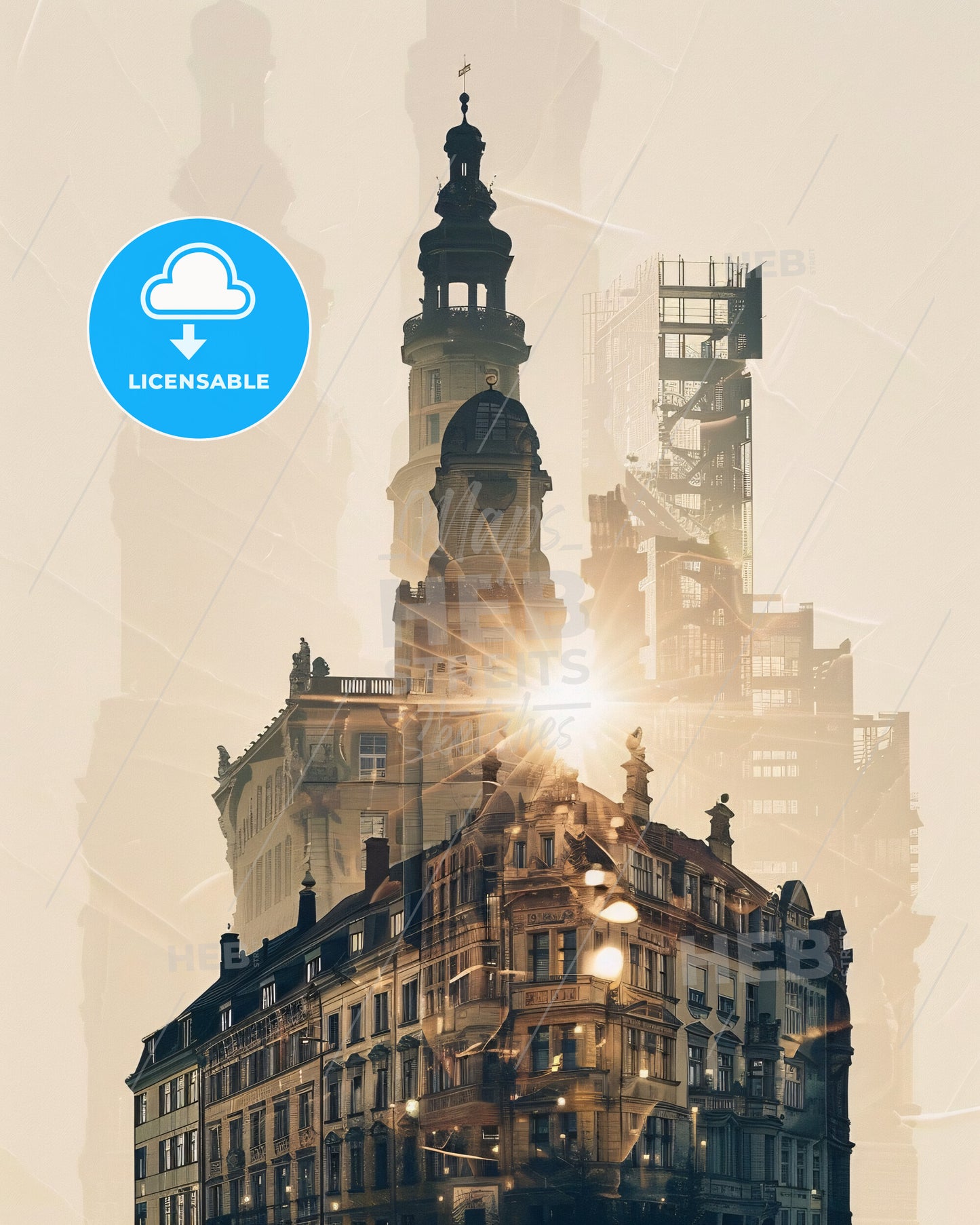 Chemnitz City Skyline Silhouette Double Exposure Poster - A building with a tall tower