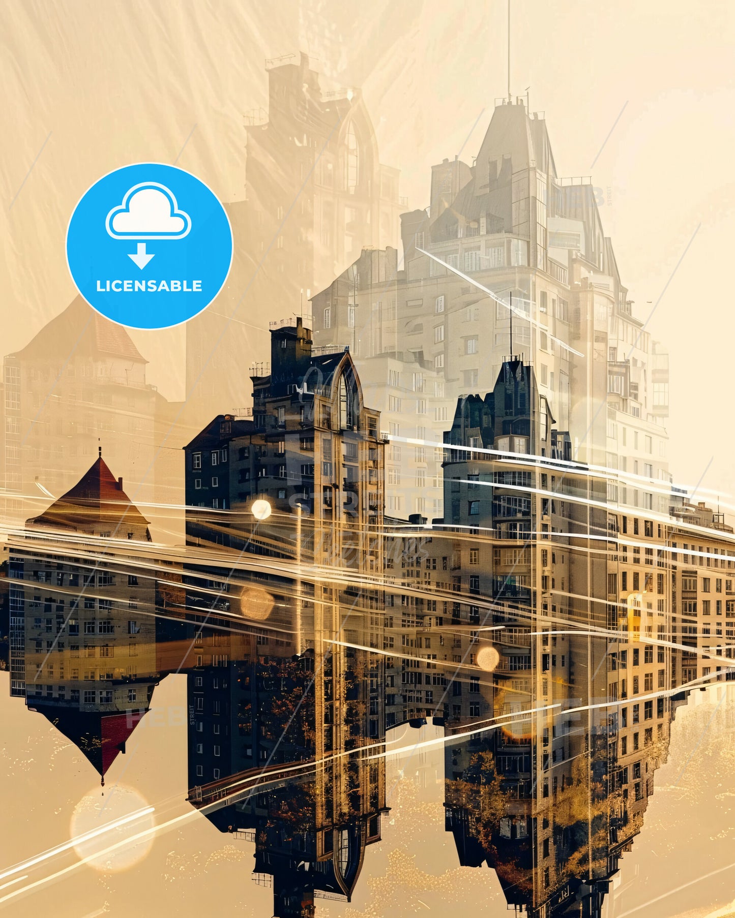 Chemnitz Germany Double Exposure Skyline Art - A city skyline with many buildings