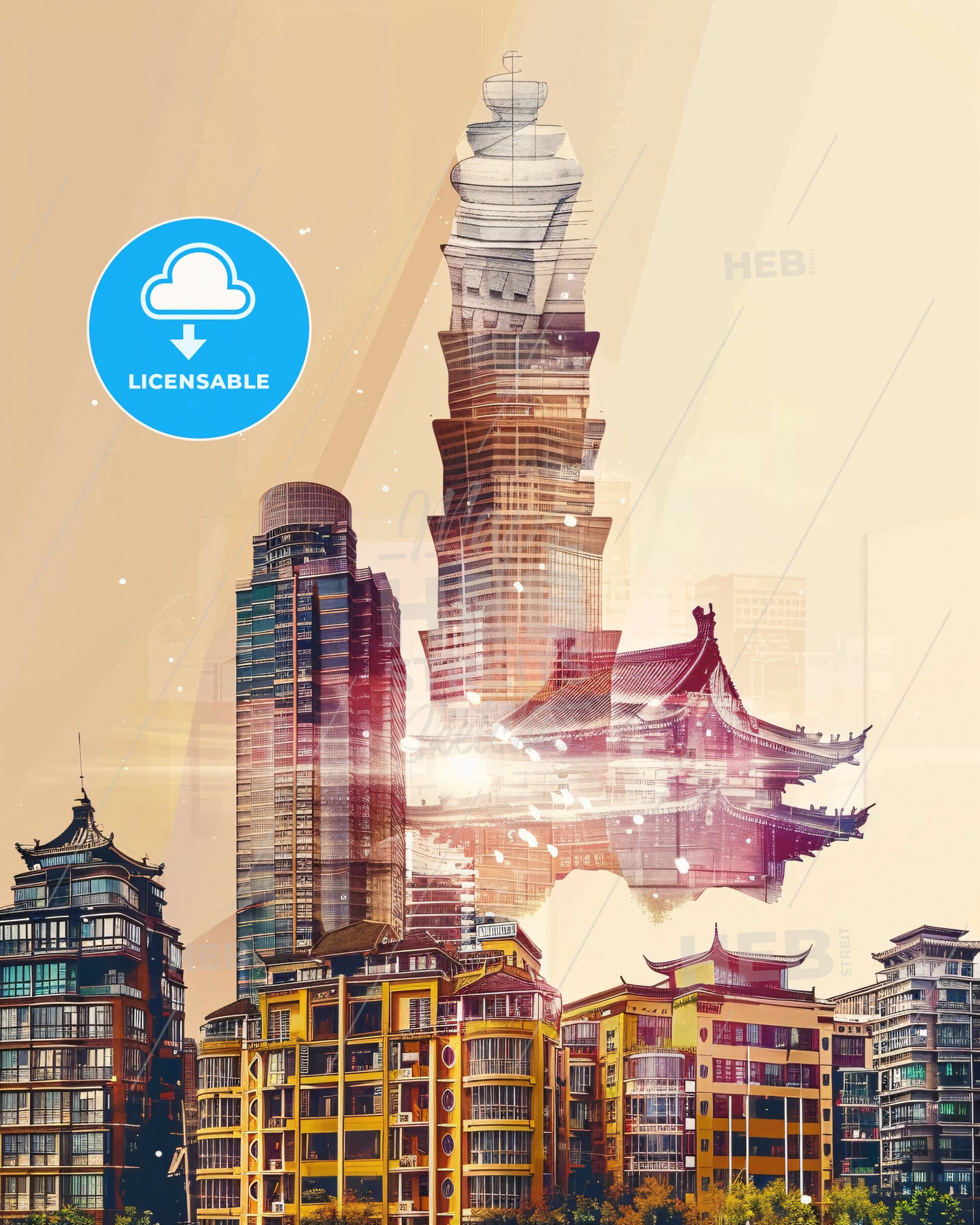 Chengdu City Skyline Composite Art Print - A city with many buildings
