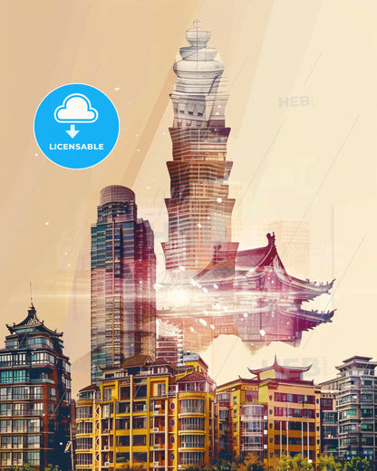 Chengdu City Skyline Composite Art Print - A city with many buildings