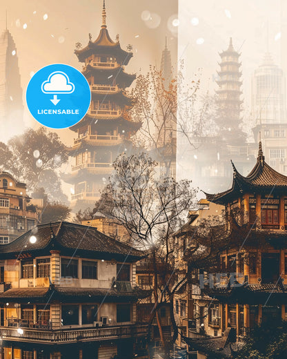 Chengdu: City Lights Sparkles Symphony - A collage of buildings with tall towers