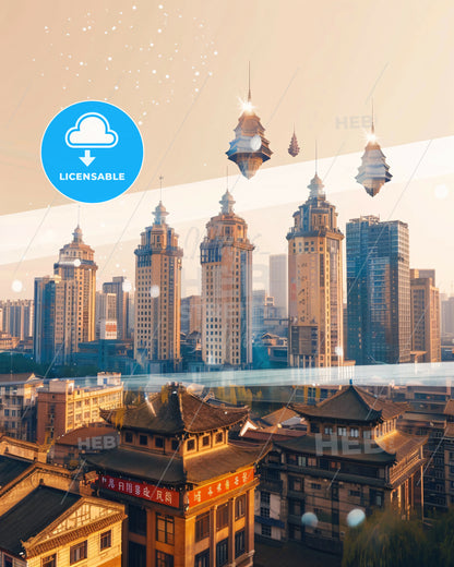 Chengdu City Skyline Local Art Poster - A city with many buildings