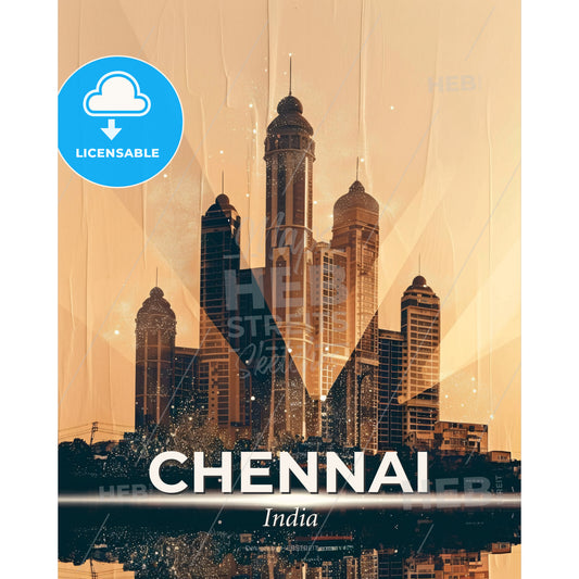 Chennai Art Skyline Pastel Composite - A city skyline with tall buildings - Square format print template