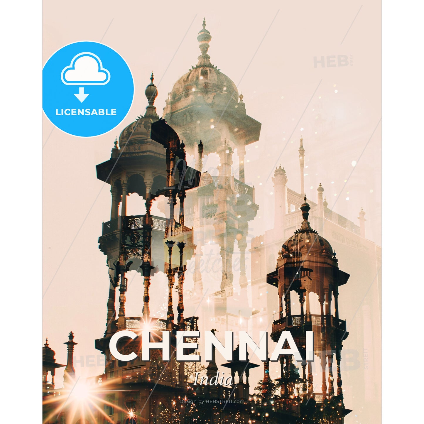 Chennai Skyline Double Exposure Composite Art Poster - A multiple exposure of a building - Square format print template