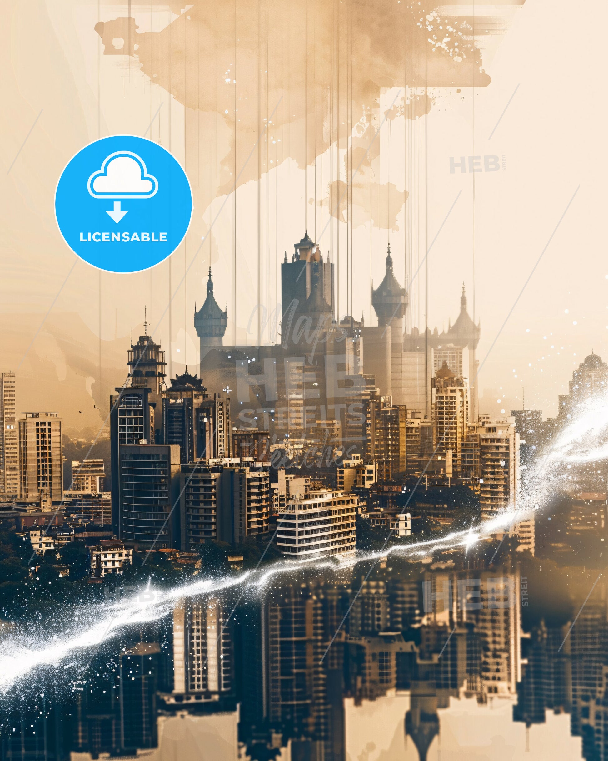 Chennai Skyline Composite Art Poster - A city with a light trail