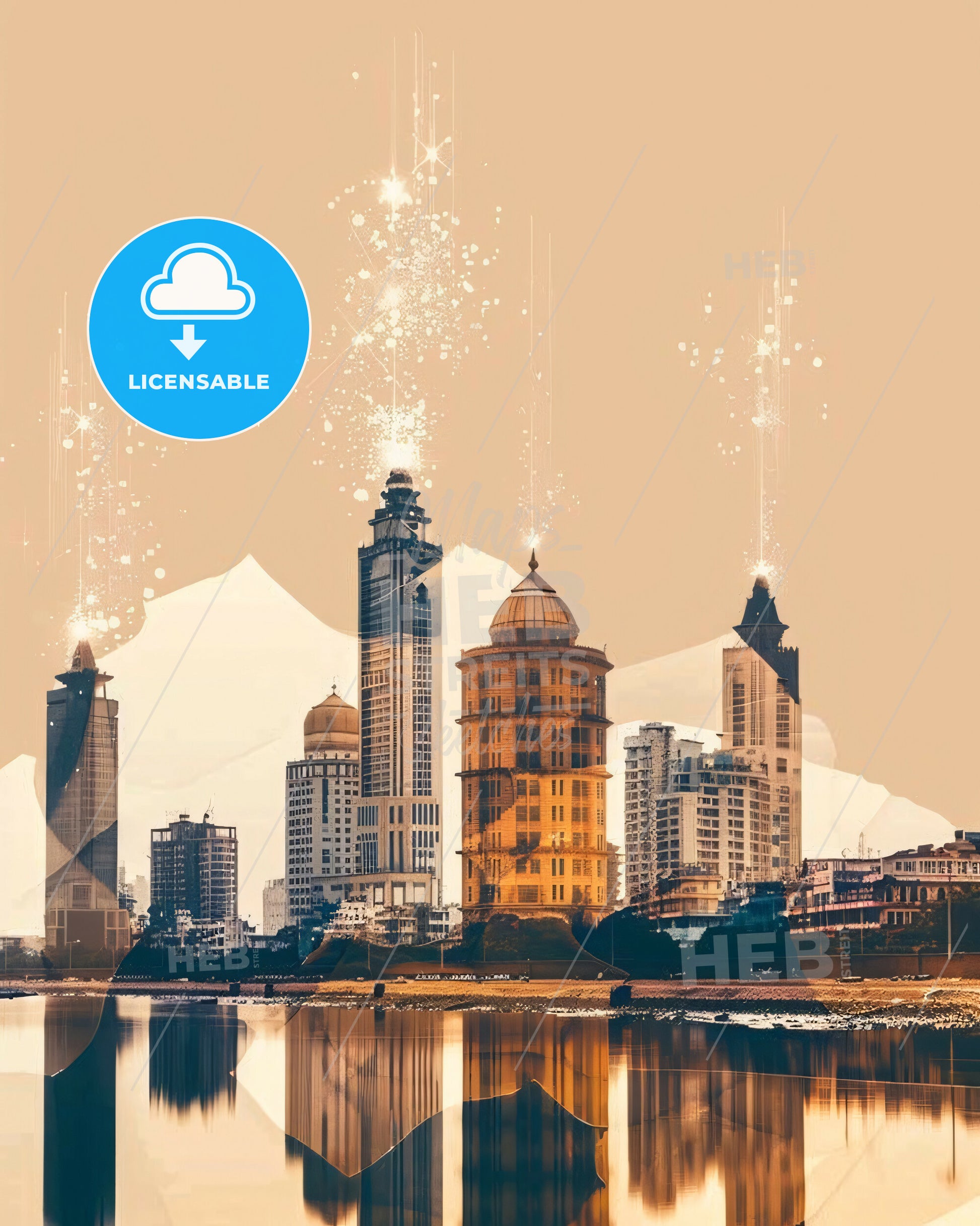 Chennai India Skyline Art Poster Local Colors - A city skyline with fireworks