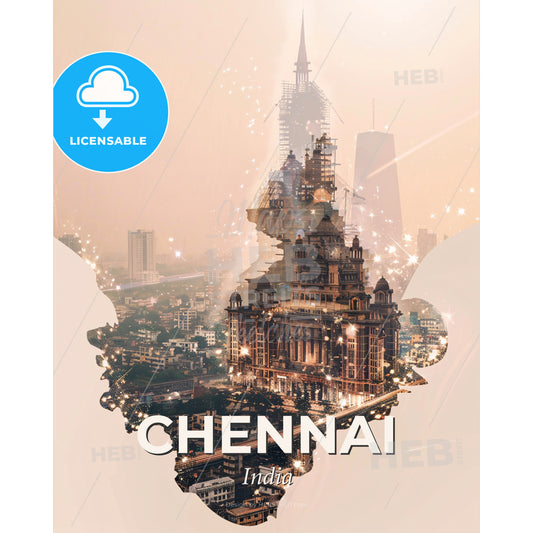 Chennai India Skyline Double Exposure Poster - A double exposure of a man's head with a city in the background - Square format print template
