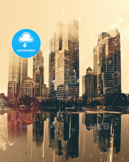 Chesapeake Skyline Dreamy Beige Poster - A city skyline with trees and water