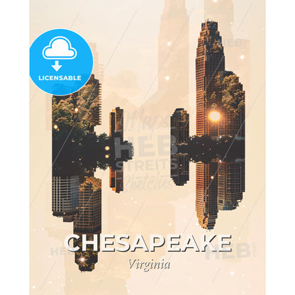 Chesapeake Skyline Bright Beige Poster - A multiple images of a city - Square format print template