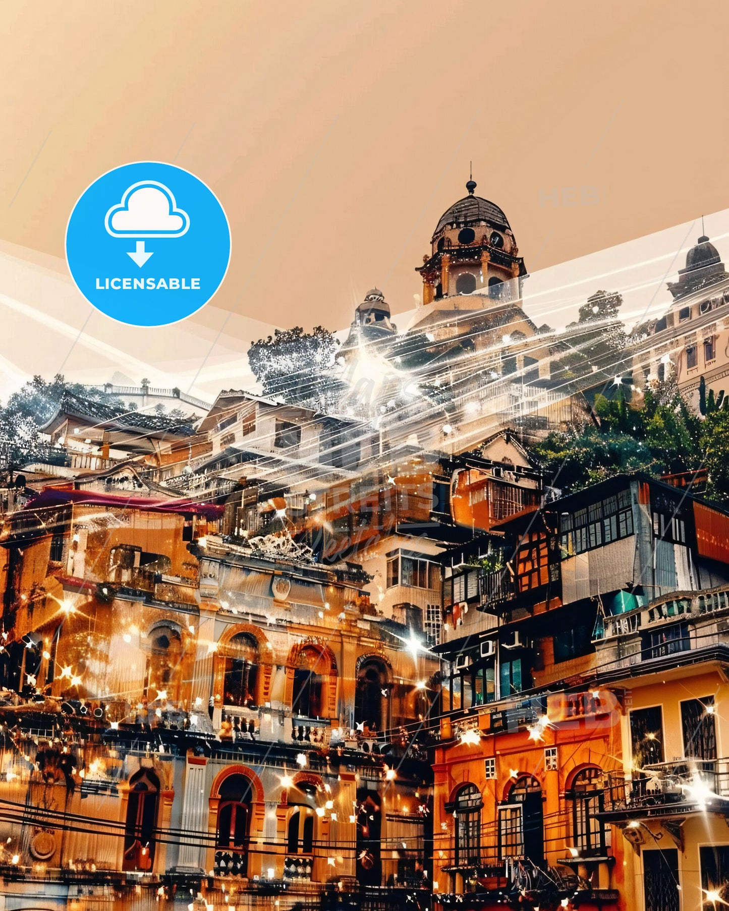 Chiayi City Skyline Double Exposure Art Poster - A city with many buildings and lights