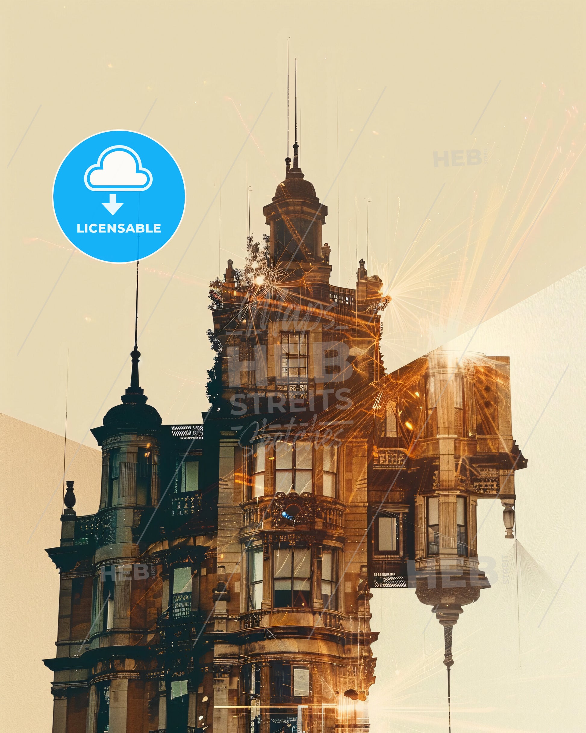 Chiba City Skyline Beige Double Exposure Art Print - A building with a tower