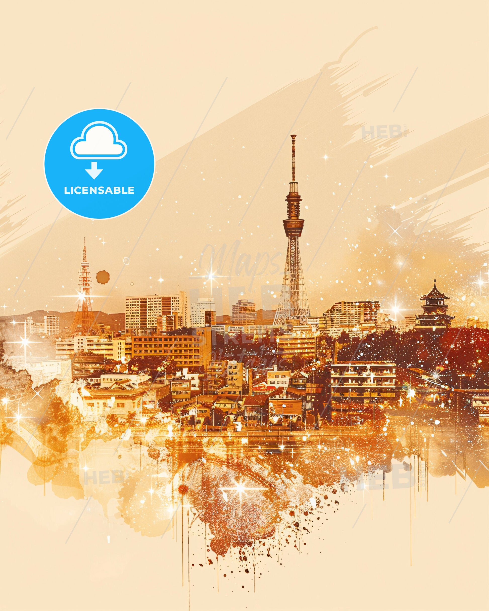 Chiba Skyline Double Exposure Art Composite - A city with a tower