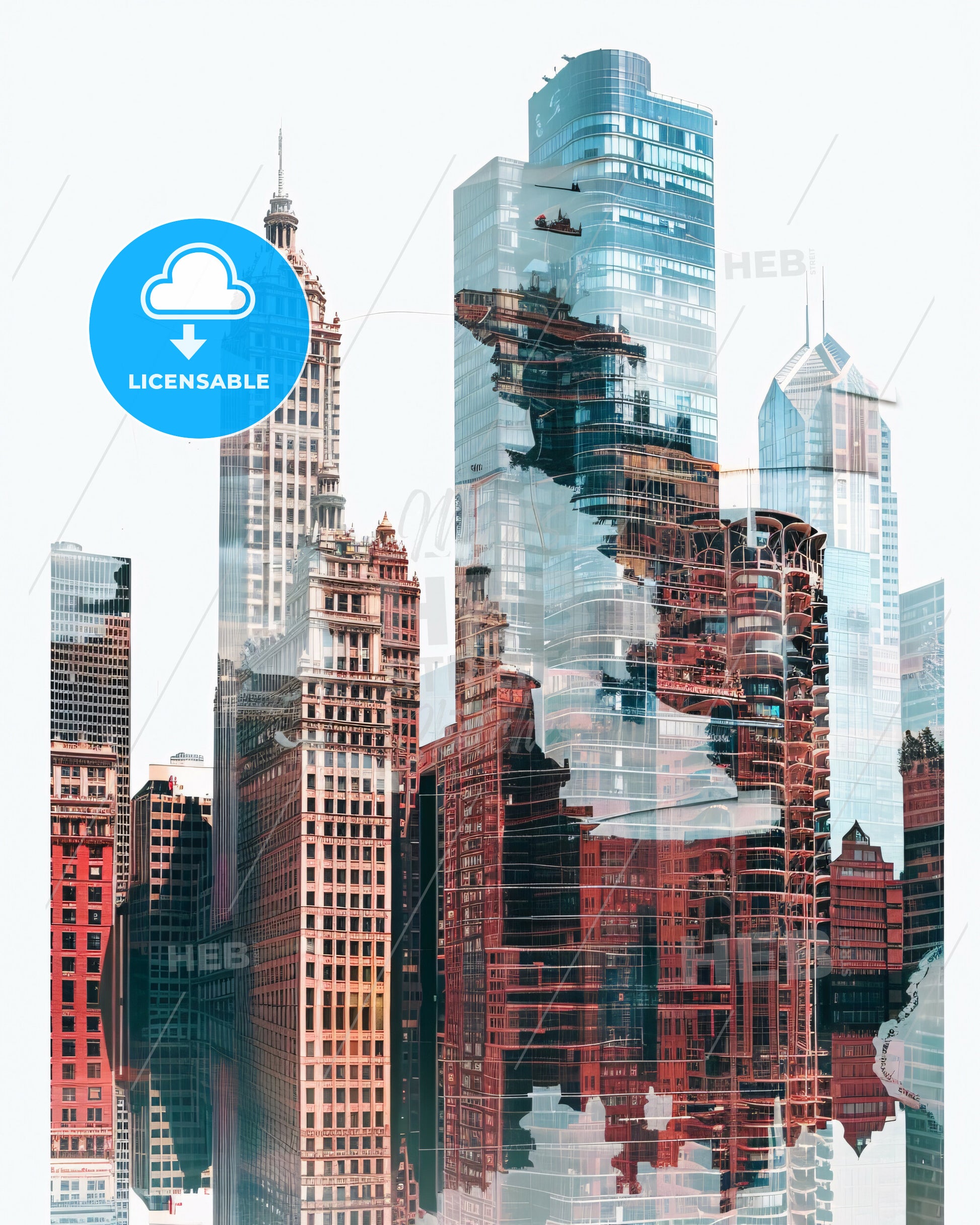 Chicago Illinois Skyline Art Composite Double Exposure - A city skyline with many tall buildings