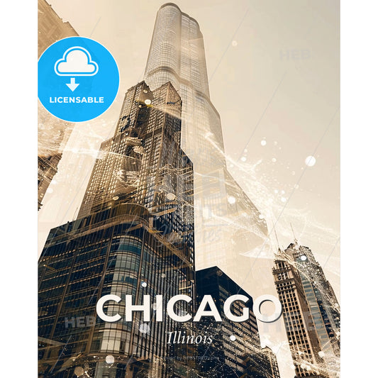 Chicago City Skyline Lights and Architecture Poster - A tall building with many windows - Square format print template