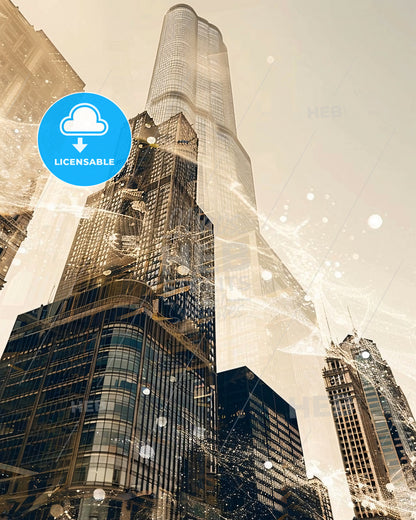 Chicago City Skyline Lights and Architecture Poster - A tall building with many windows