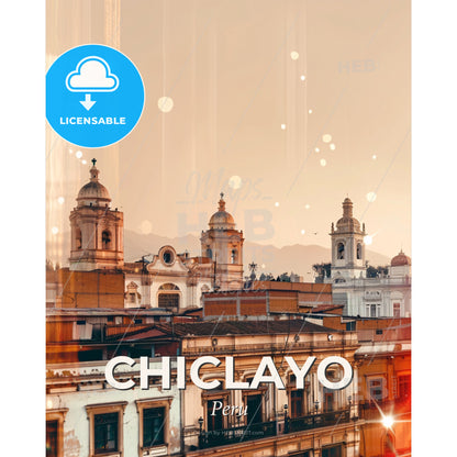 Chiclayo Skyline Composite Art Bright Beige - A group of buildings with towers - Square format print template