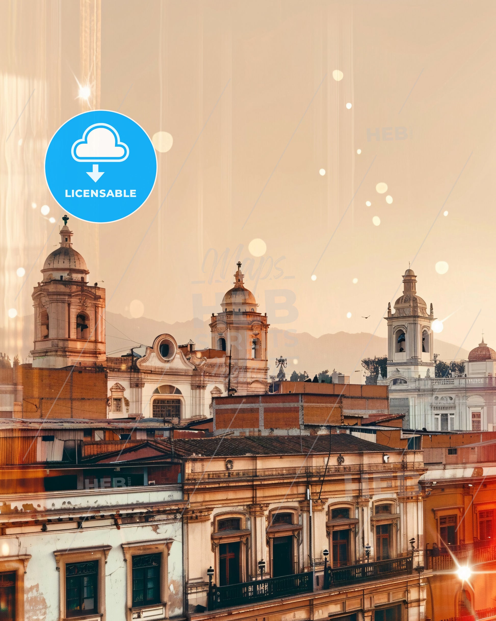 Chiclayo Skyline Composite Art Bright Beige - A group of buildings with towers