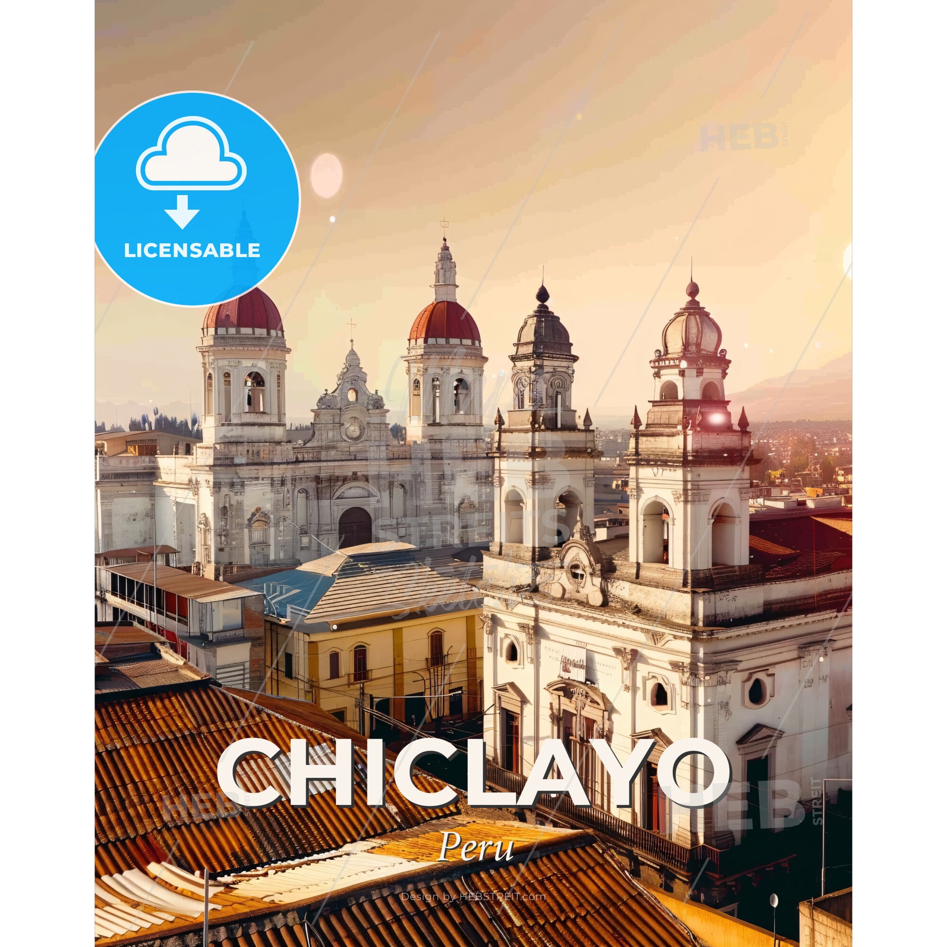Chiclayo Peru City Skyline Poster - A large white building with red roofs - Square format print template