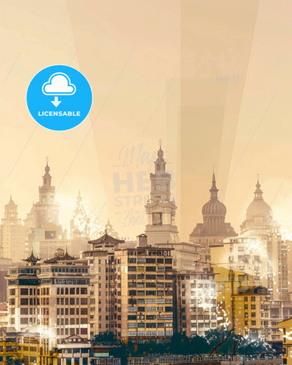 Chifeng Skyline Poster Art: Local Colors, Bright Sparkle - A city skyline with many tall buildings