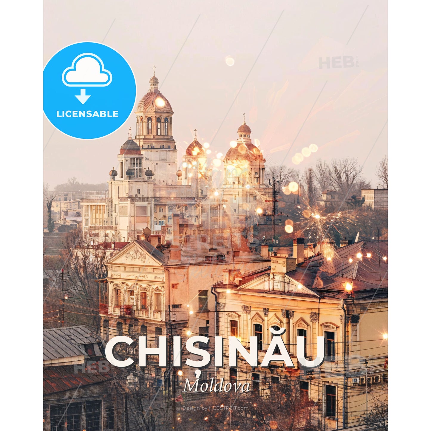 ChiÈ™inÄƒu Skyline Composite Art Poster - A group of buildings with lights - Square format print template
