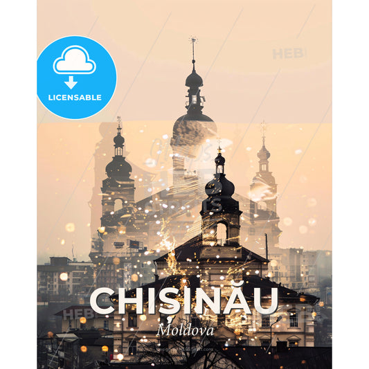 Chișinău Cityscape and Architecture Poster - A building with towers and a tower in the background - Square format print template