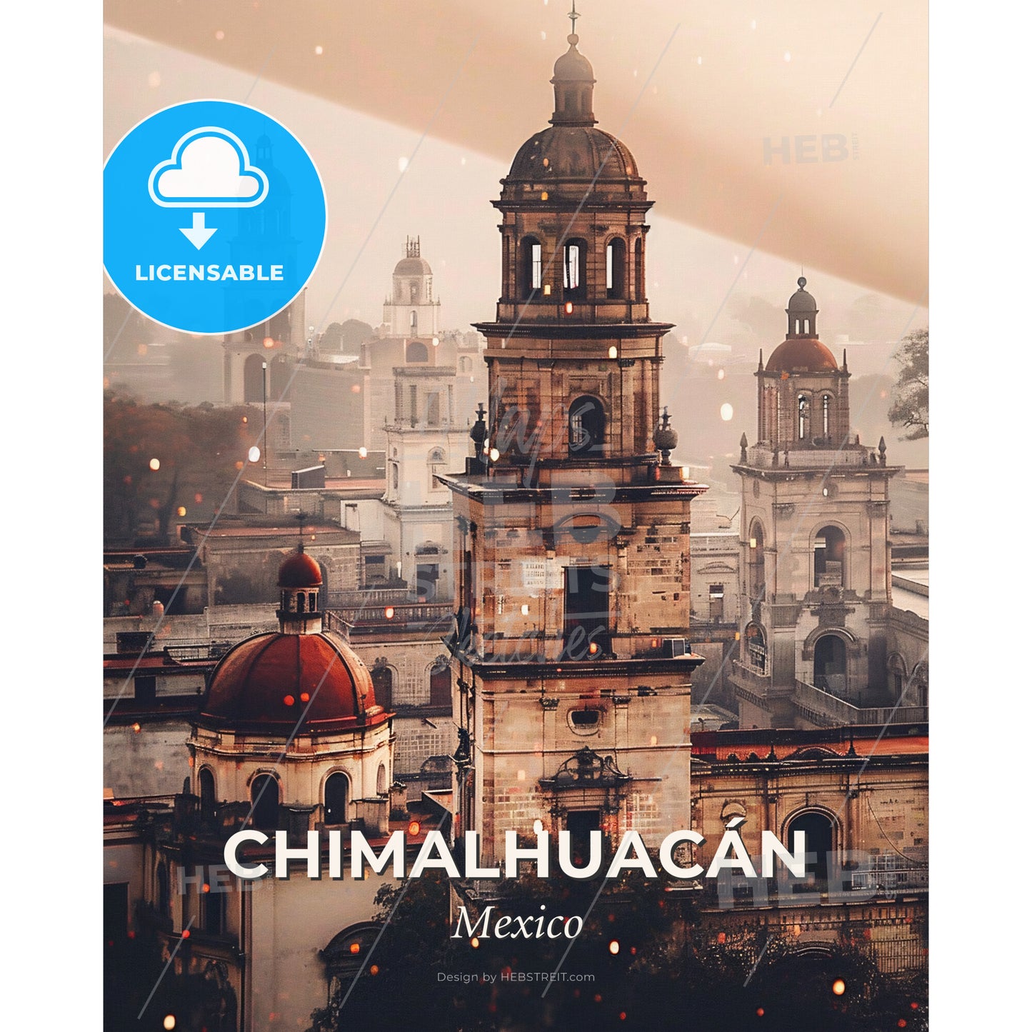 Chimalhuacan Mexico City Skyline Night Lights Decoration - A large building with a tower - Square format print template