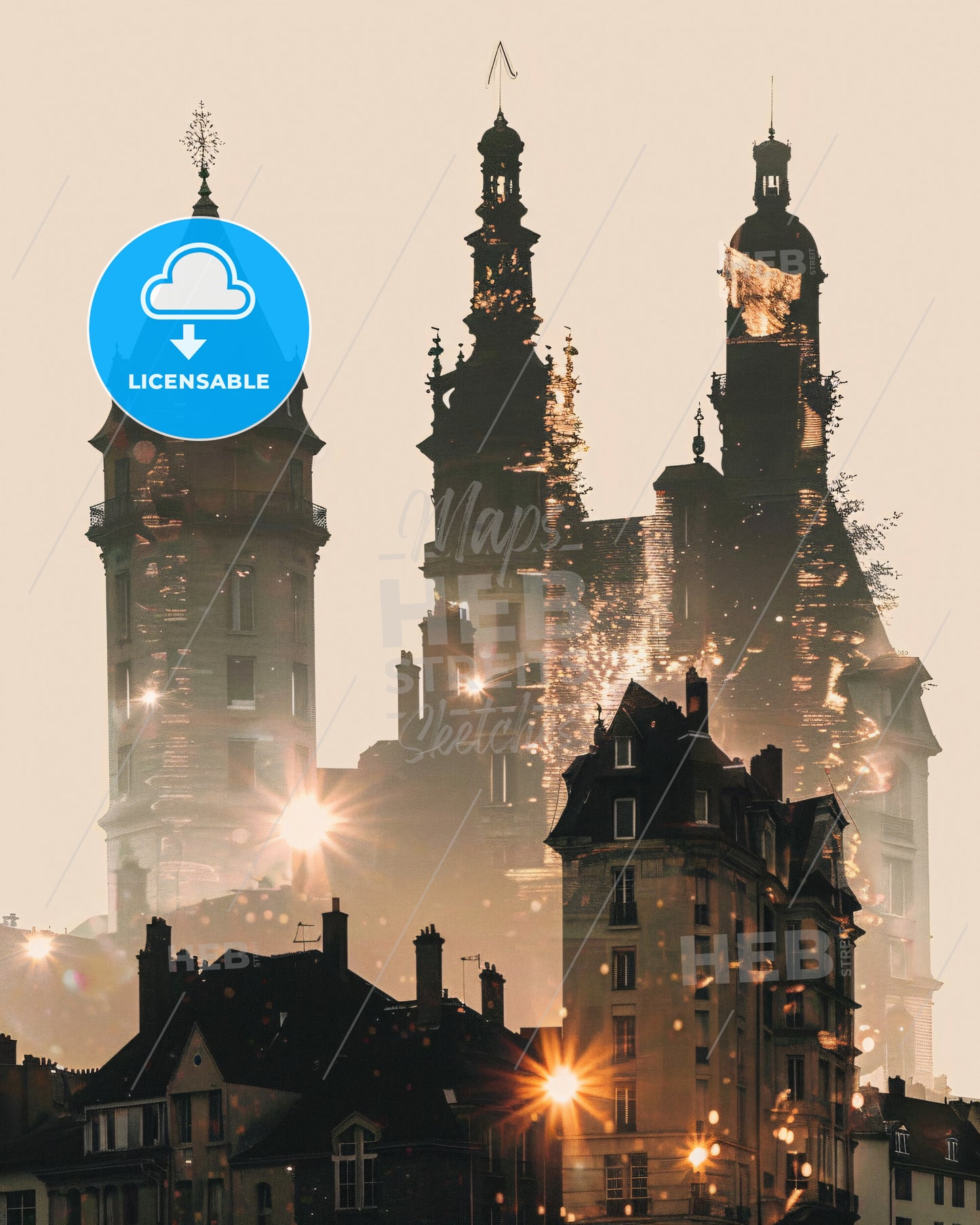 Cholet Skyline Composite Art Poster - A building with towers and a city in the background