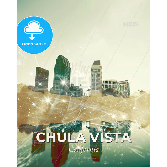 Chula Vista City Skyline Double Exposure Poster Art - A city skyline with stars and lights - Square format print template