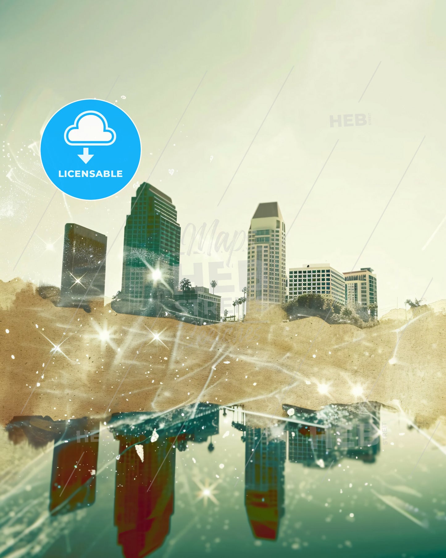 Chula Vista City Skyline Double Exposure Poster Art - A city skyline with stars and lights