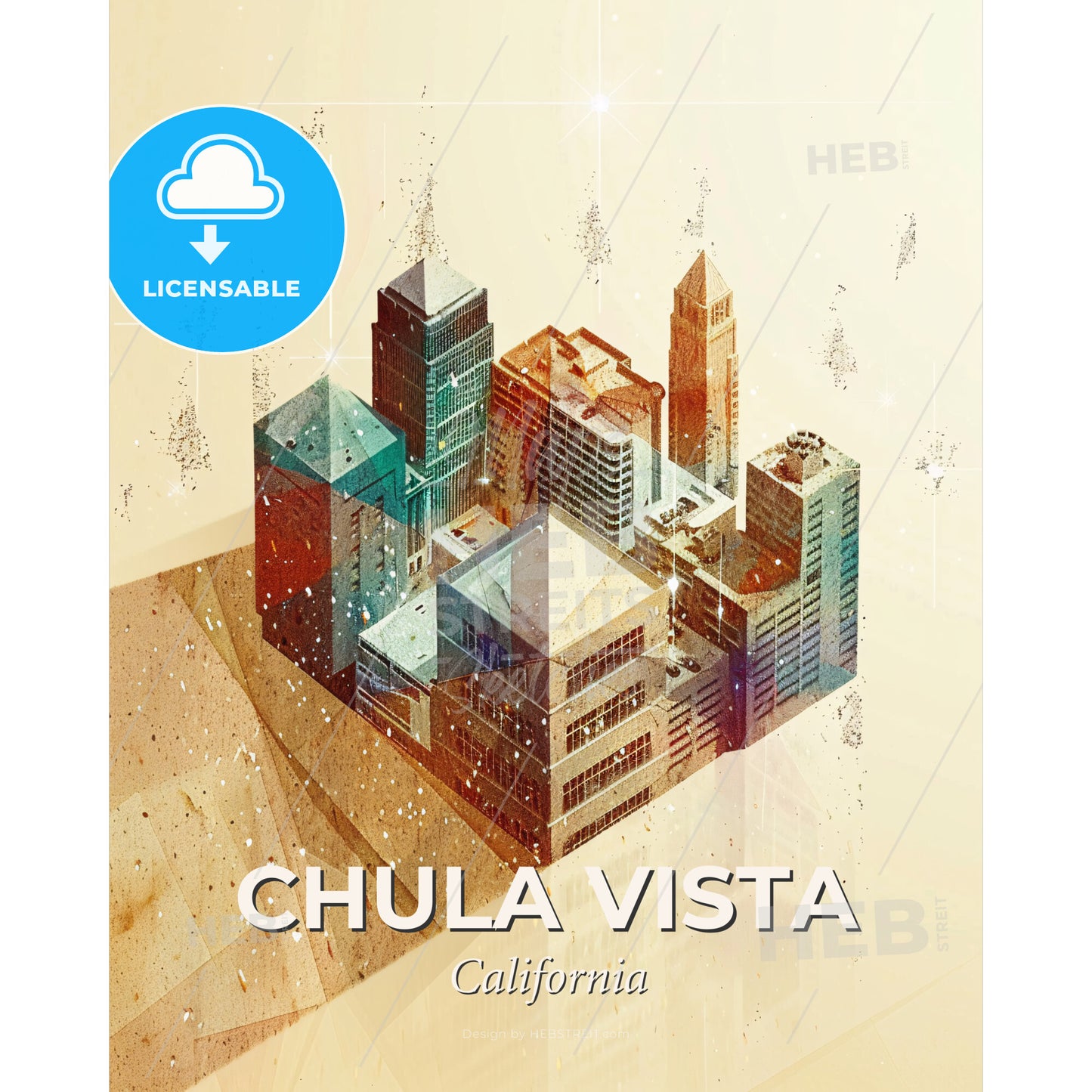 Chula Vista City Skyline Art Poster - A cityscape with many buildings - Square format print template