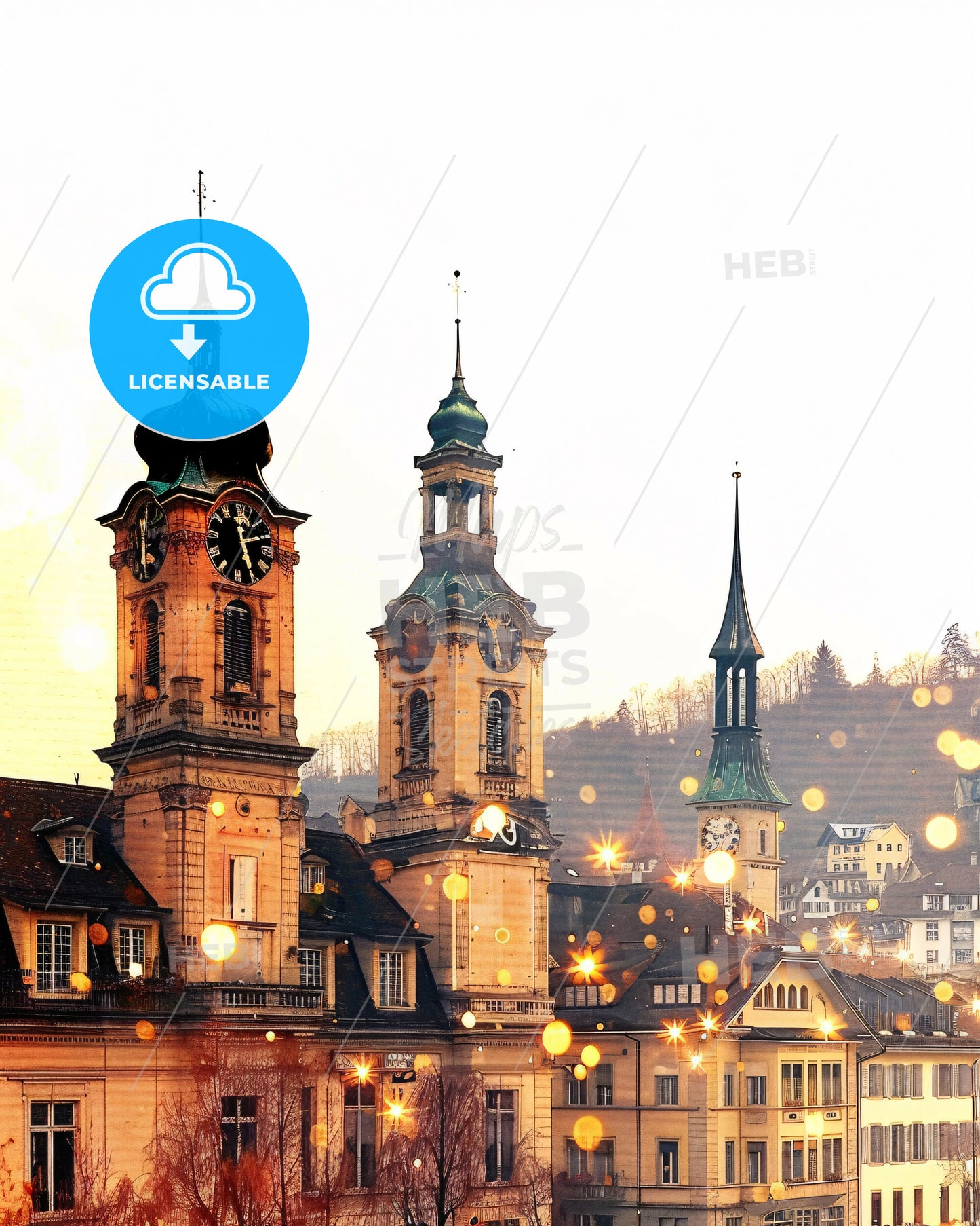 Chur City Skyline Architecture Double Exposure Poster - A building with a clock tower