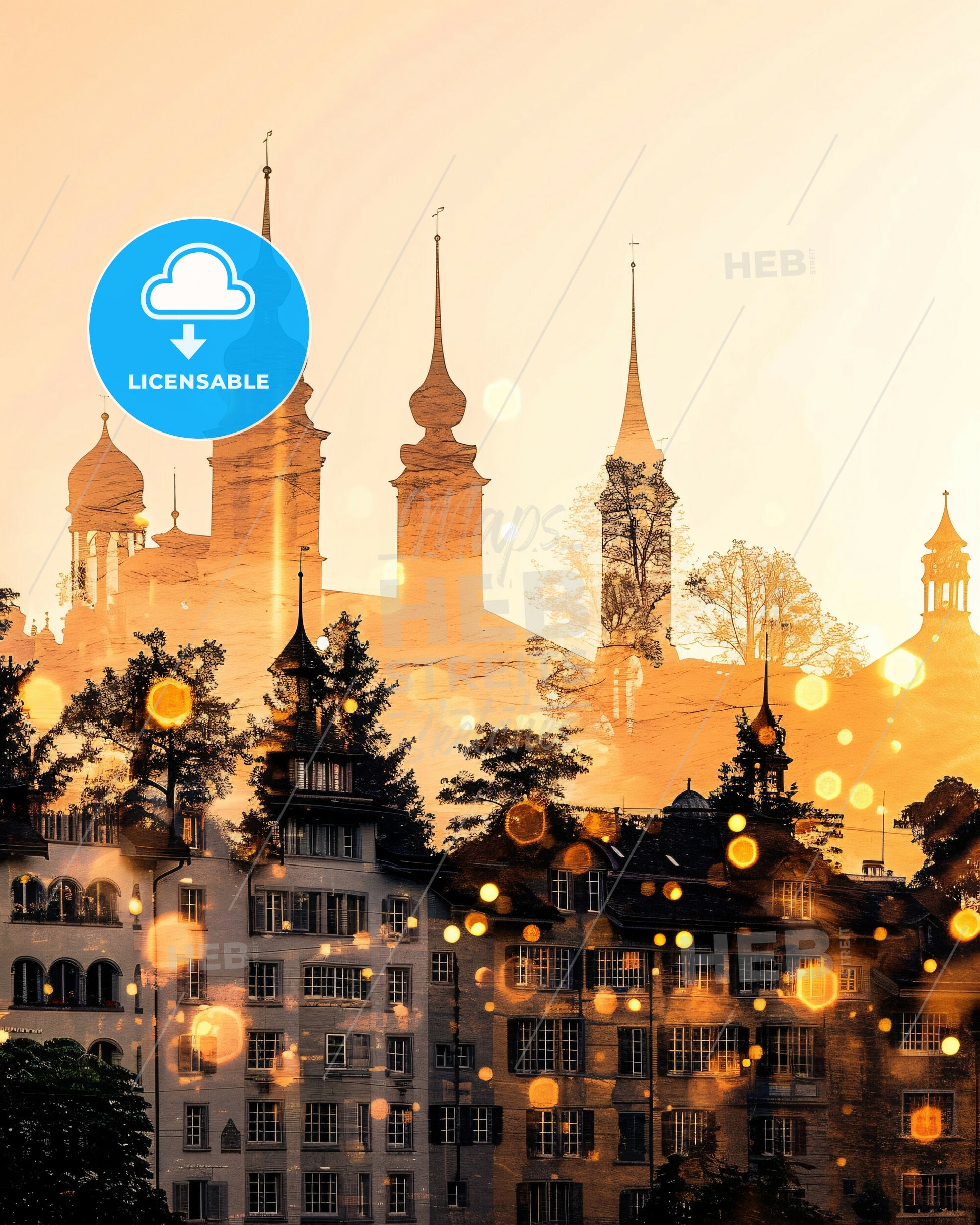 Chur City Skyline Composite Art Poster - A group of buildings with towers