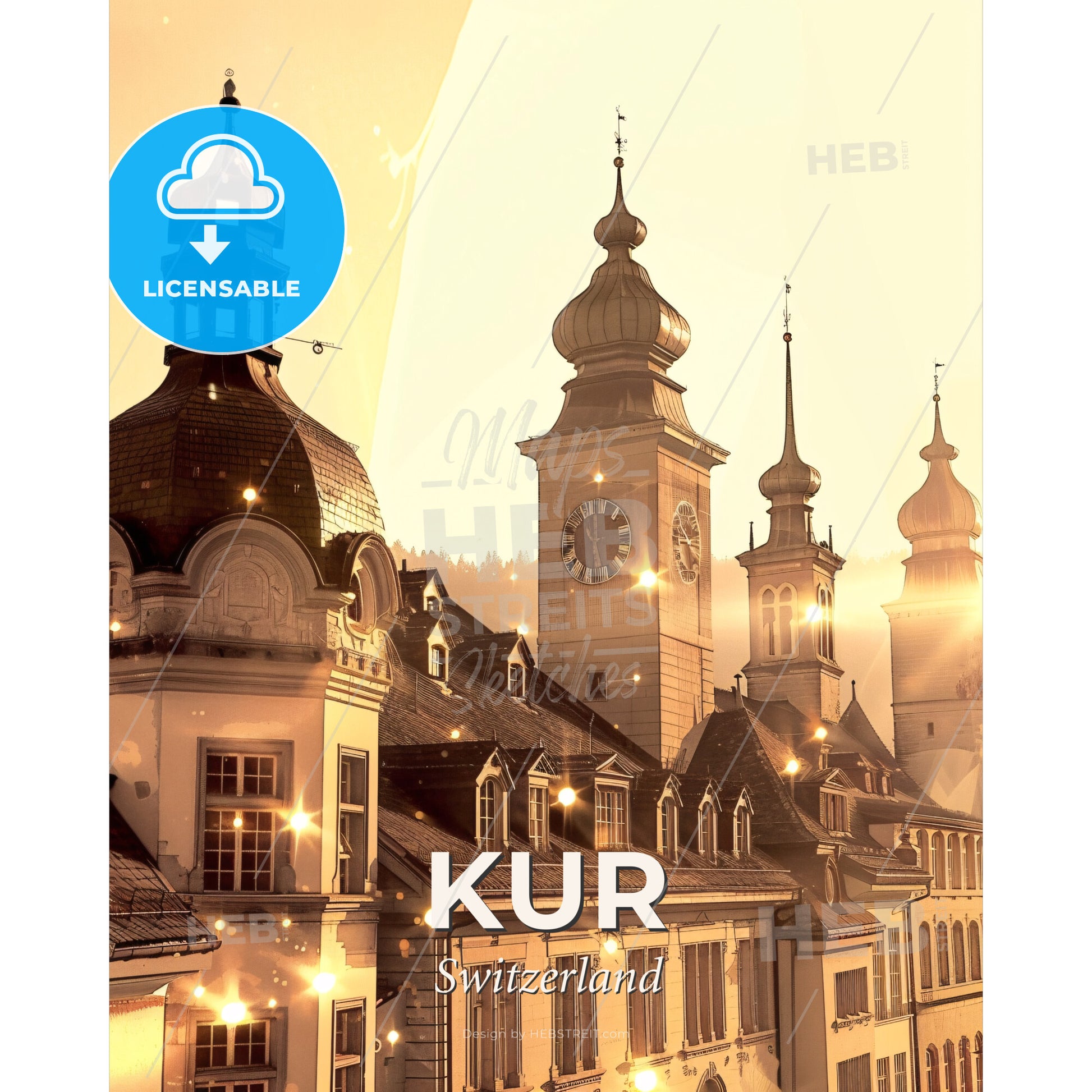 Chur, Switzerland City Architecture Art Poster Composite - A building with a clock tower - Square format print template