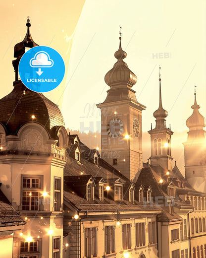 Chur, Switzerland City Architecture Art Poster Composite - A building with a clock tower